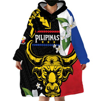 Personalised Philippines Carabao Wearable Blanket Hoodie Filipino Sun Mix Sampaguita Flower