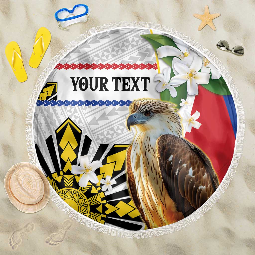 Personalised Philippines Eagle Beach Blanket Filipino Sun Mix Sampaguita Flower LT14 One Size 150cm White - Polynesian Pride