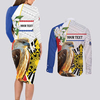 Personalised Philippines Eagle Couples Matching Long Sleeve Bodycon Dress and Long Sleeve Button Shirt Filipino Sun Mix Sampaguita Flower