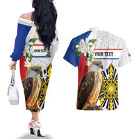 Personalised Philippines Eagle Couples Matching Off The Shoulder Long Sleeve Dress and Hawaiian Shirt Filipino Sun Mix Sampaguita Flower