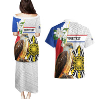 Personalised Philippines Eagle Couples Matching Puletasi and Hawaiian Shirt Filipino Sun Mix Sampaguita Flower