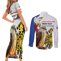 Personalised Philippines Eagle Couples Matching Short Sleeve Bodycon Dress and Long Sleeve Button Shirt Filipino Sun Mix Sampaguita Flower