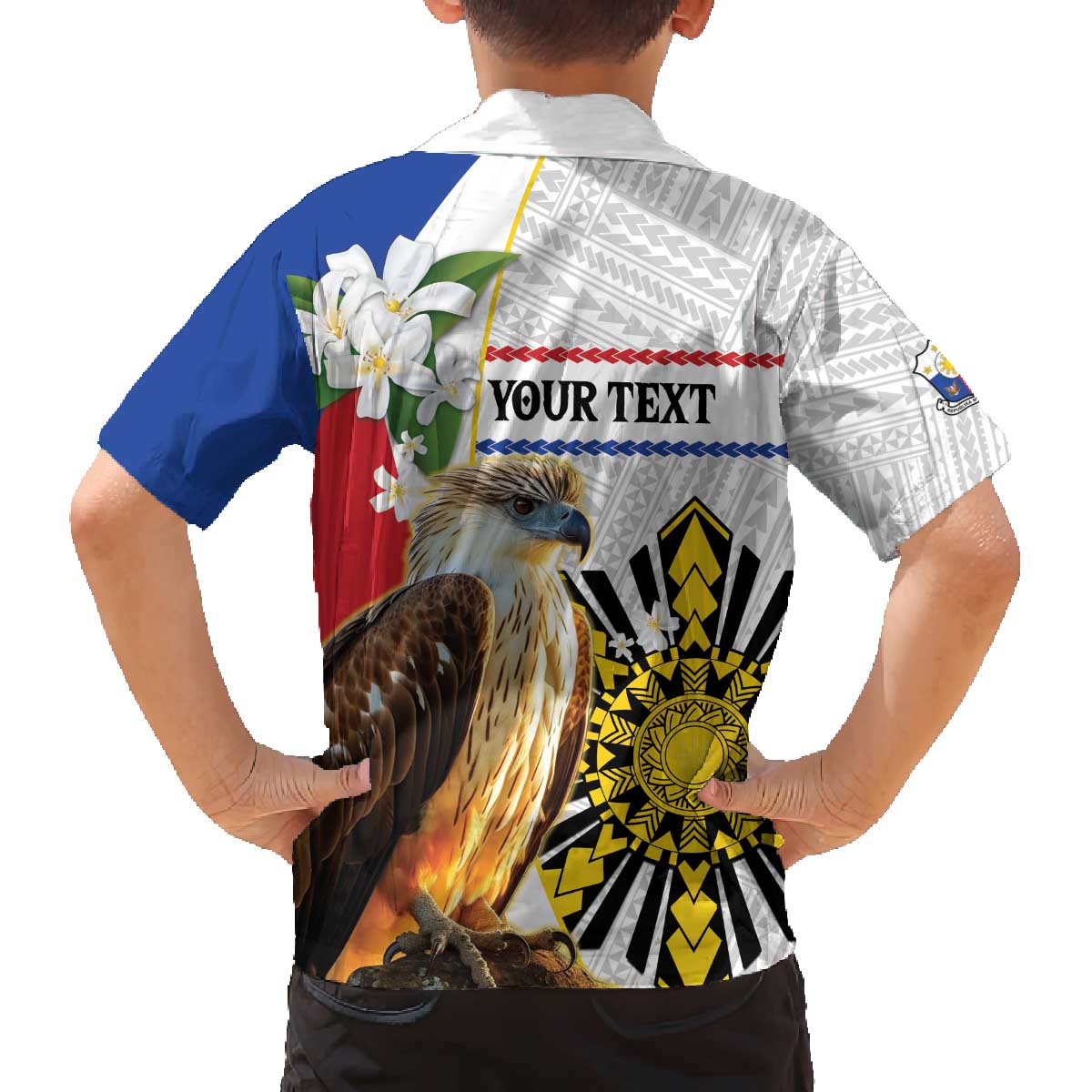 Personalised Philippines Eagle Family Matching Off The Shoulder Long Sleeve Dress and Hawaiian Shirt Filipino Sun Mix Sampaguita Flower LT14 - Polynesian Pride