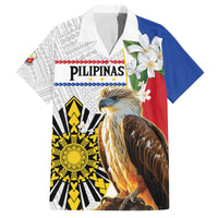 Personalised Philippines Eagle Family Matching Off The Shoulder Long Sleeve Dress and Hawaiian Shirt Filipino Sun Mix Sampaguita Flower LT14 Dad's Shirt - Short Sleeve White - Polynesian Pride