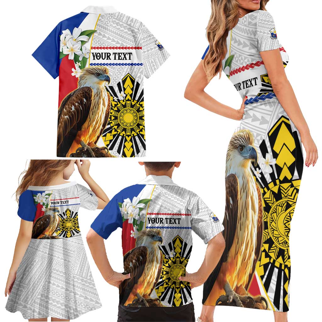 Personalised Philippines Eagle Family Matching Short Sleeve Bodycon Dress and Hawaiian Shirt Filipino Sun Mix Sampaguita Flower