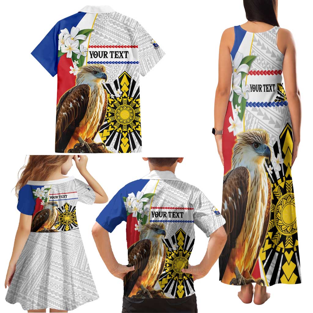 Personalised Philippines Eagle Family Matching Tank Maxi Dress and Hawaiian Shirt Filipino Sun Mix Sampaguita Flower