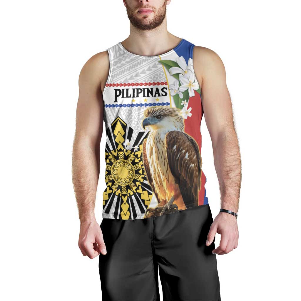 Personalised Philippines Eagle Men Tank Top Filipino Sun Mix Sampaguita Flower