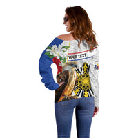 Personalised Philippines Eagle Off Shoulder Sweater Filipino Sun Mix Sampaguita Flower