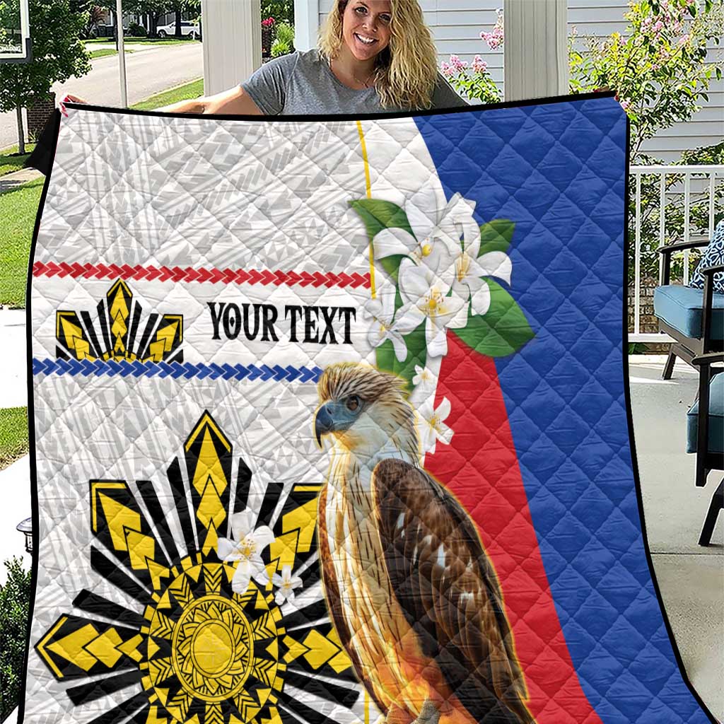Personalised Philippines Eagle Quilt Filipino Sun Mix Sampaguita Flower LT14 White - Polynesian Pride
