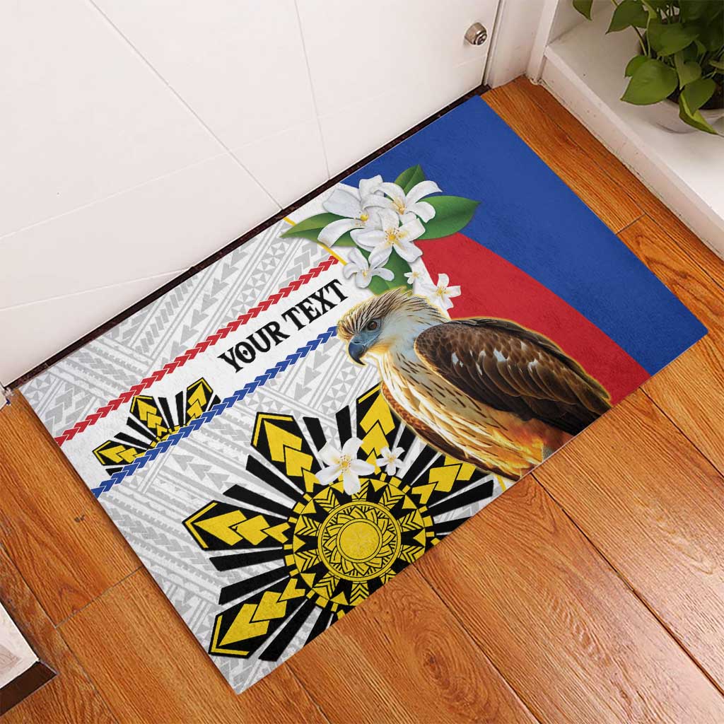Personalised Philippines Eagle Rubber Doormat Filipino Sun Mix Sampaguita Flower