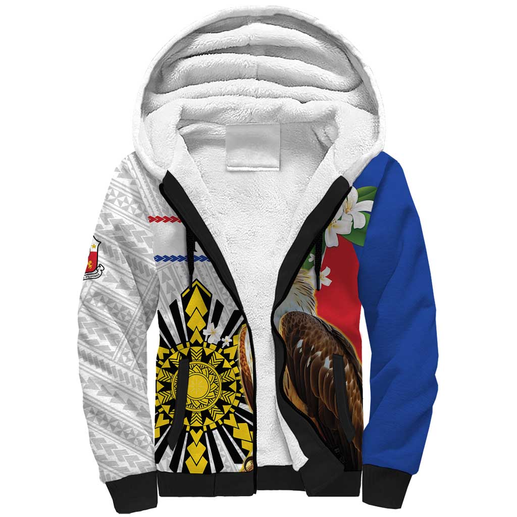 Personalised Philippines Eagle Sherpa Hoodie Filipino Sun Mix Sampaguita Flower LT14 Unisex White - Polynesian Pride