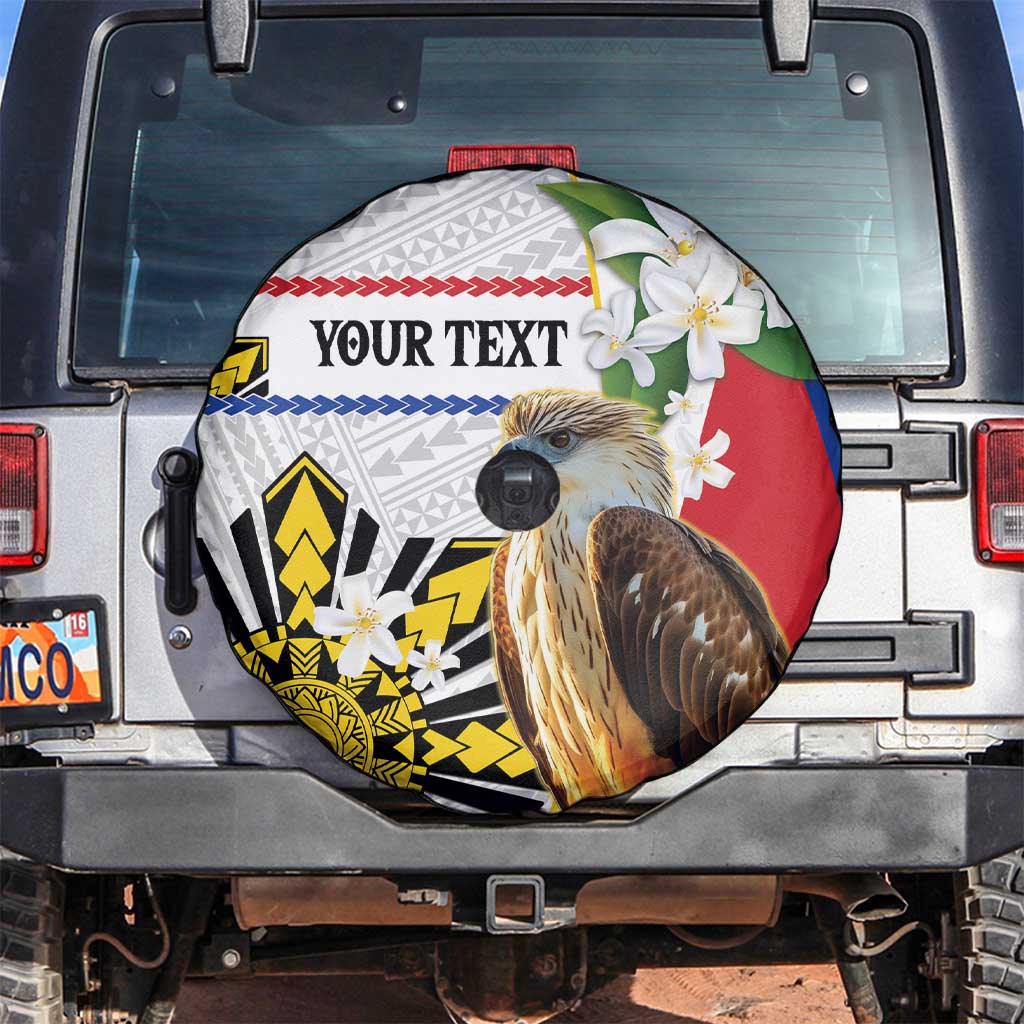 Personalised Philippines Eagle Spare Tire Cover Filipino Sun Mix Sampaguita Flower LT14 White - Polynesian Pride