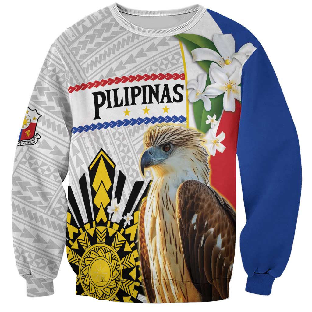 Personalised Philippines Eagle Sweatshirt Filipino Sun Mix Sampaguita Flower LT14 Unisex White - Polynesian Pride