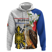 Personalised Philippines Eagle Zip Hoodie Filipino Sun Mix Sampaguita Flower LT14 Zip Hoodie White - Polynesian Pride