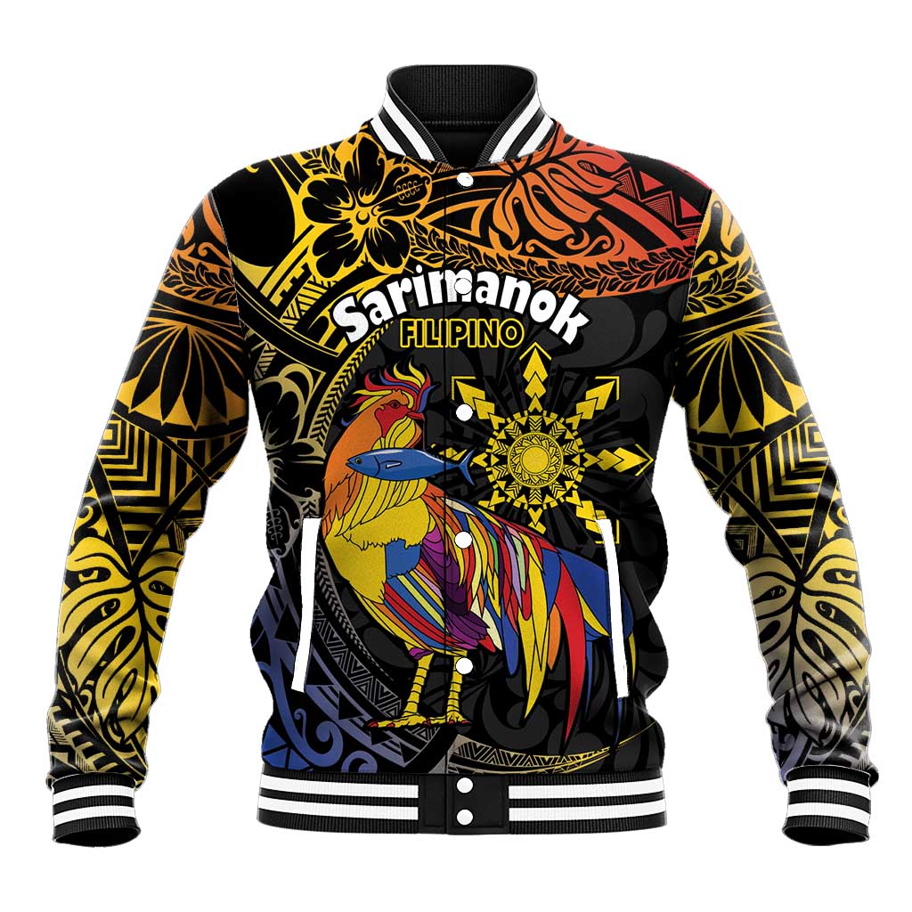 Philippines Sarimanok Baseball Jacket Papanok Legendary Bird Okir Polynesian Pattern LT14 Unisex Black - Polynesian Pride