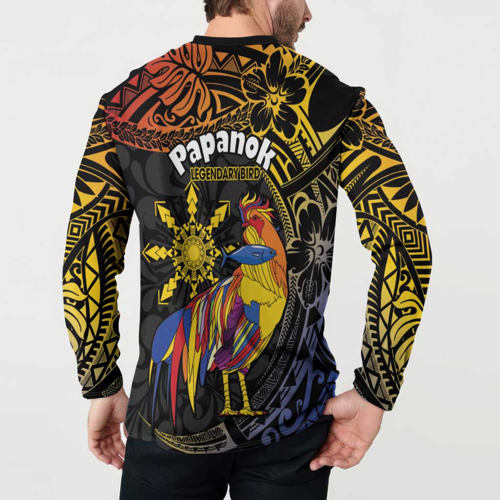 Philippines Sarimanok Button Sweatshirt Papanok Legendary Bird Okir Polynesian Pattern