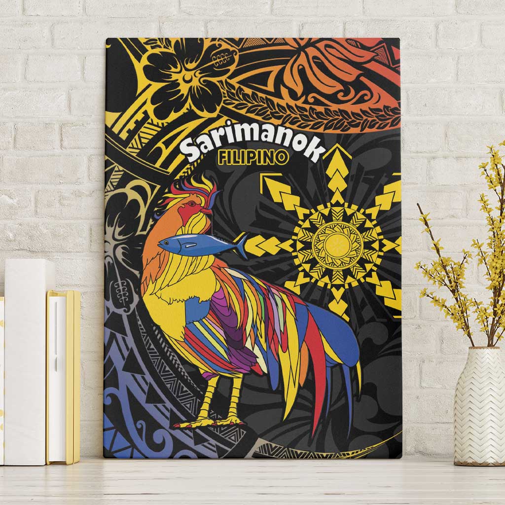 Philippines Sarimanok Canvas Wall Art Papanok Legendary Bird Okir Polynesian Pattern LT14 Without Frame Black - Polynesian Pride