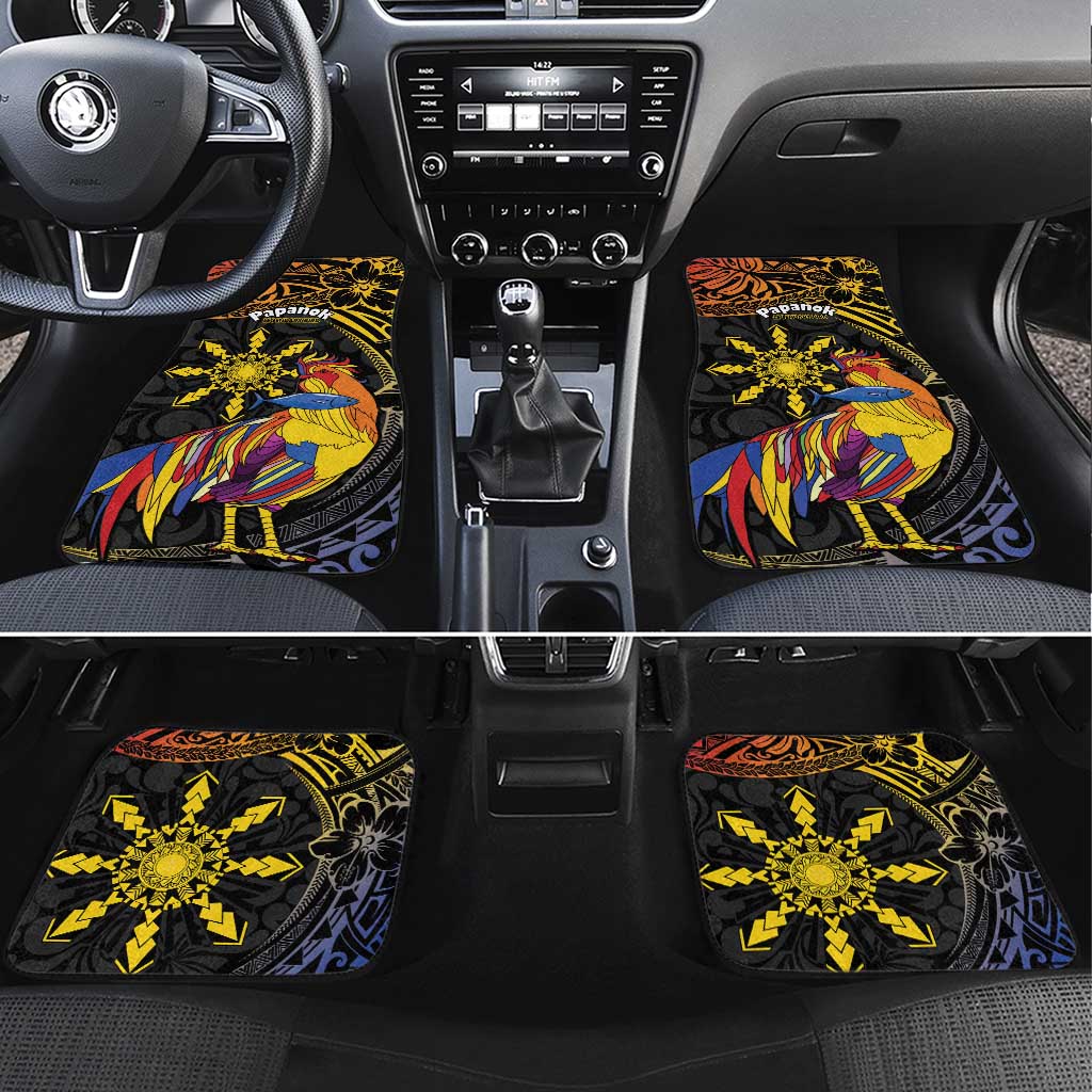 Philippines Sarimanok Car Mats Papanok Legendary Bird Okir Polynesian Pattern LT14 Set 4pcs Black - Polynesian Pride