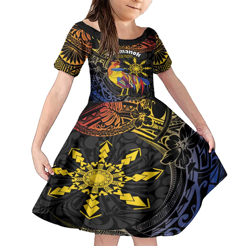 Philippines Sarimanok Family Matching Off Shoulder Short Dress and Hawaiian Shirt Papanok Legendary Bird Okir Polynesian Pattern