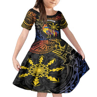 Philippines Sarimanok Family Matching Off Shoulder Short Dress and Hawaiian Shirt Papanok Legendary Bird Okir Polynesian Pattern