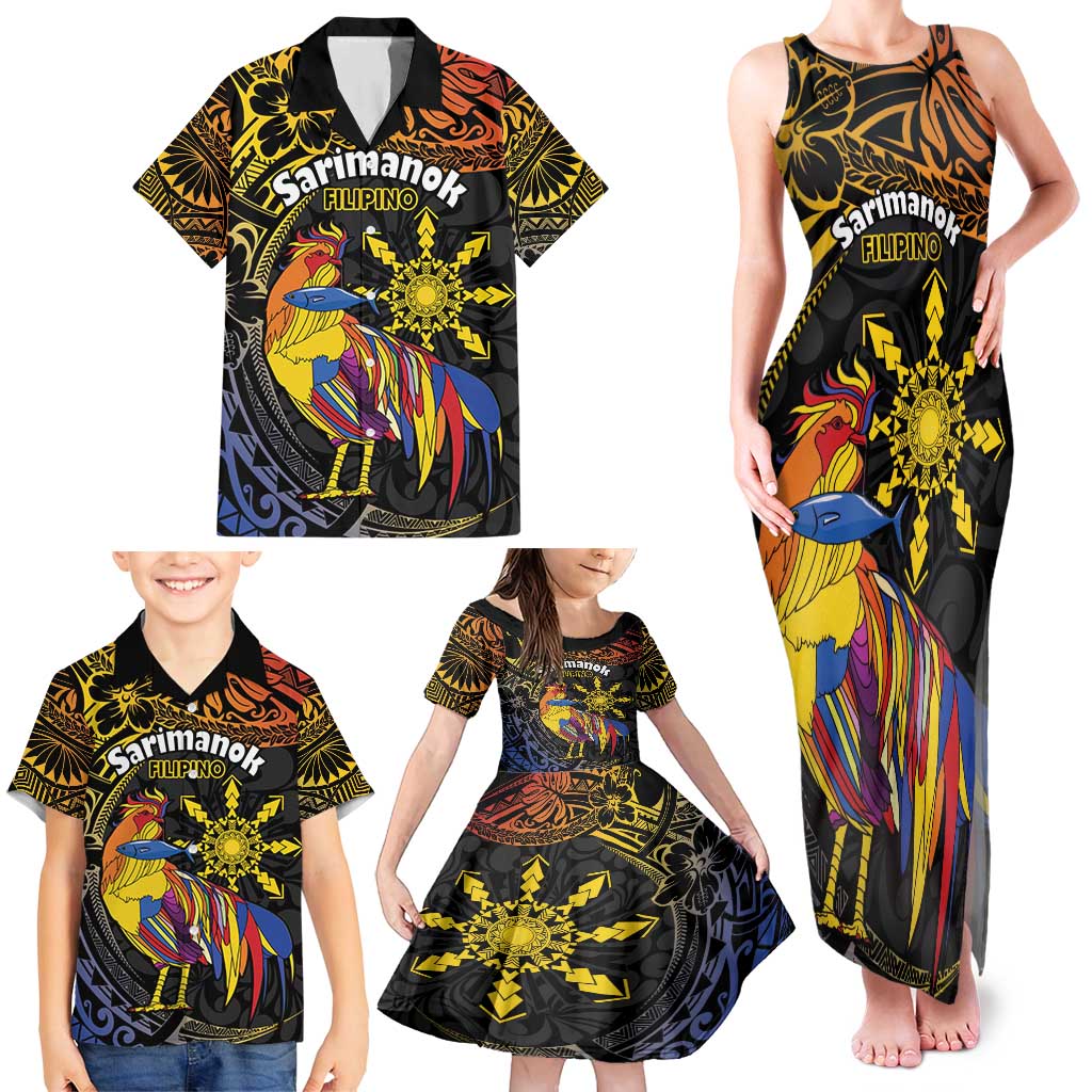 Philippines Sarimanok Family Matching Tank Maxi Dress and Hawaiian Shirt Papanok Legendary Bird Okir Polynesian Pattern