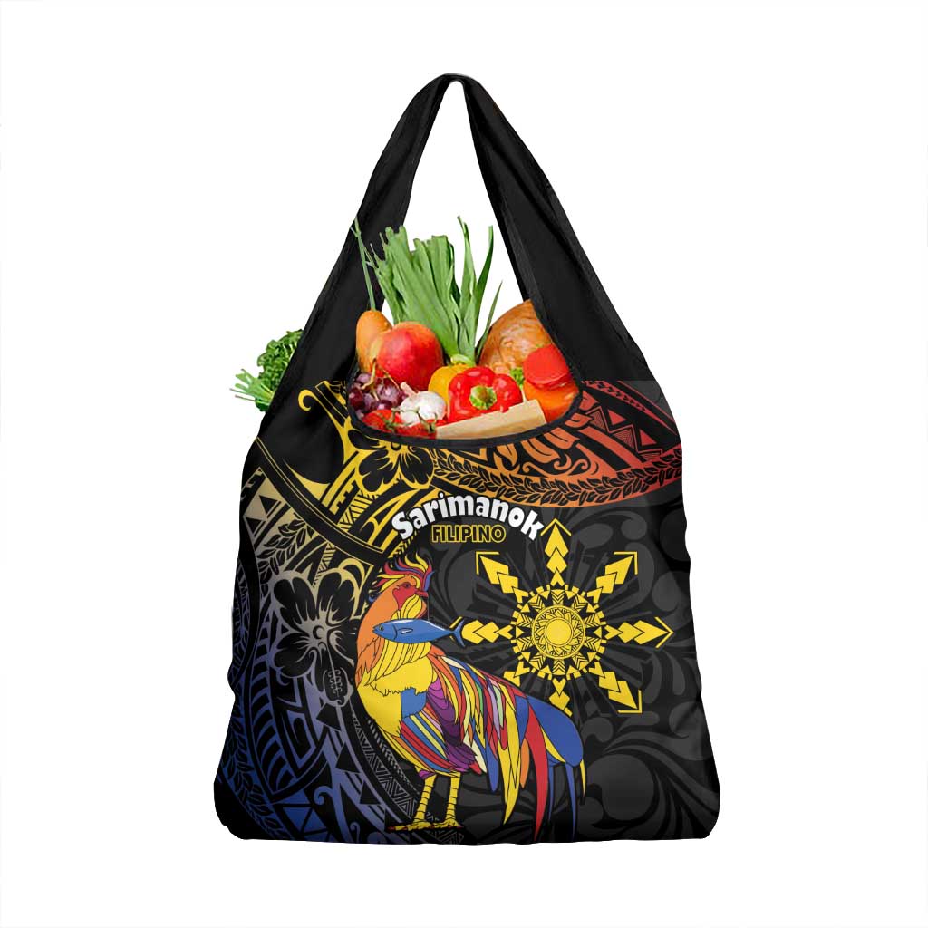 Philippines Sarimanok Grocery Bag Papanok Legendary Bird Okir Polynesian Pattern LT14 1-pack One Size Black - Polynesian Pride