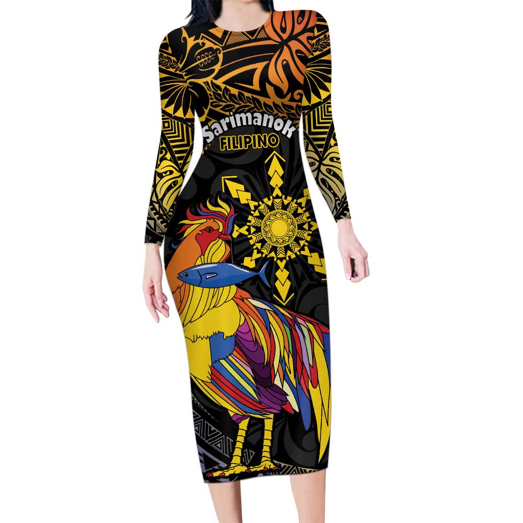 Philippines Sarimanok Long Sleeve Bodycon Dress Papanok Legendary Bird