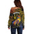 Philippines Sarimanok Off Shoulder Sweater Papanok Legendary Bird Okir Polynesian Pattern