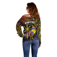 Philippines Sarimanok Off Shoulder Sweater Papanok Legendary Bird Okir Polynesian Pattern