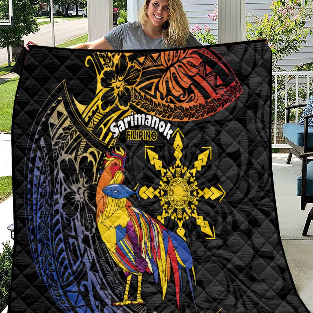 Philippines Sarimanok Quilt Papanok Legendary Bird Okir Polynesian Pattern LT14 Black - Polynesian Pride
