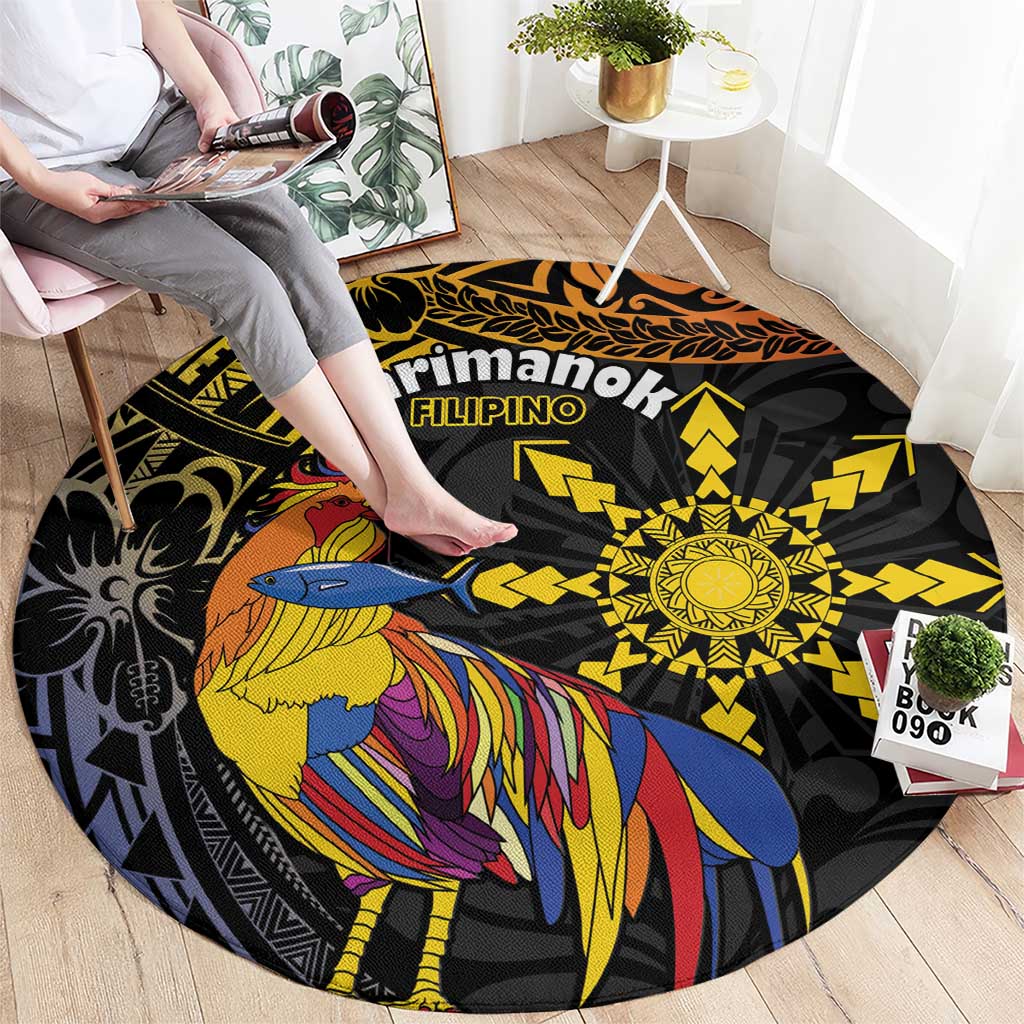 Philippines Sarimanok Round Carpet Papanok Legendary Bird Okir Polynesian Pattern LT14 - Polynesian Pride