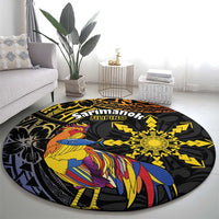 Philippines Sarimanok Round Carpet Papanok Legendary Bird Okir Polynesian Pattern LT14 - Polynesian Pride