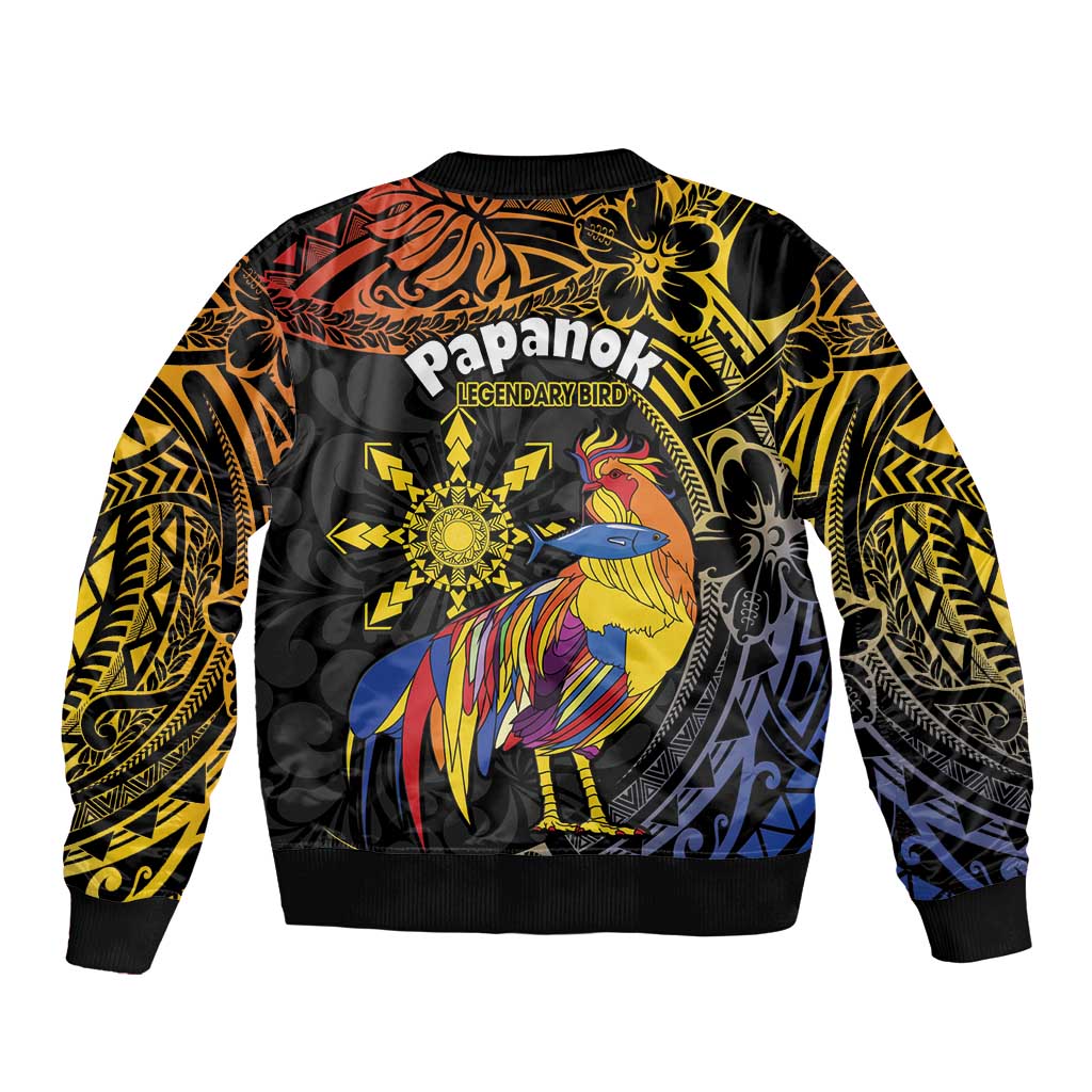 Philippines Sarimanok Sleeve Zip Bomber Jacket Papanok Legendary Bird Okir Polynesian Pattern