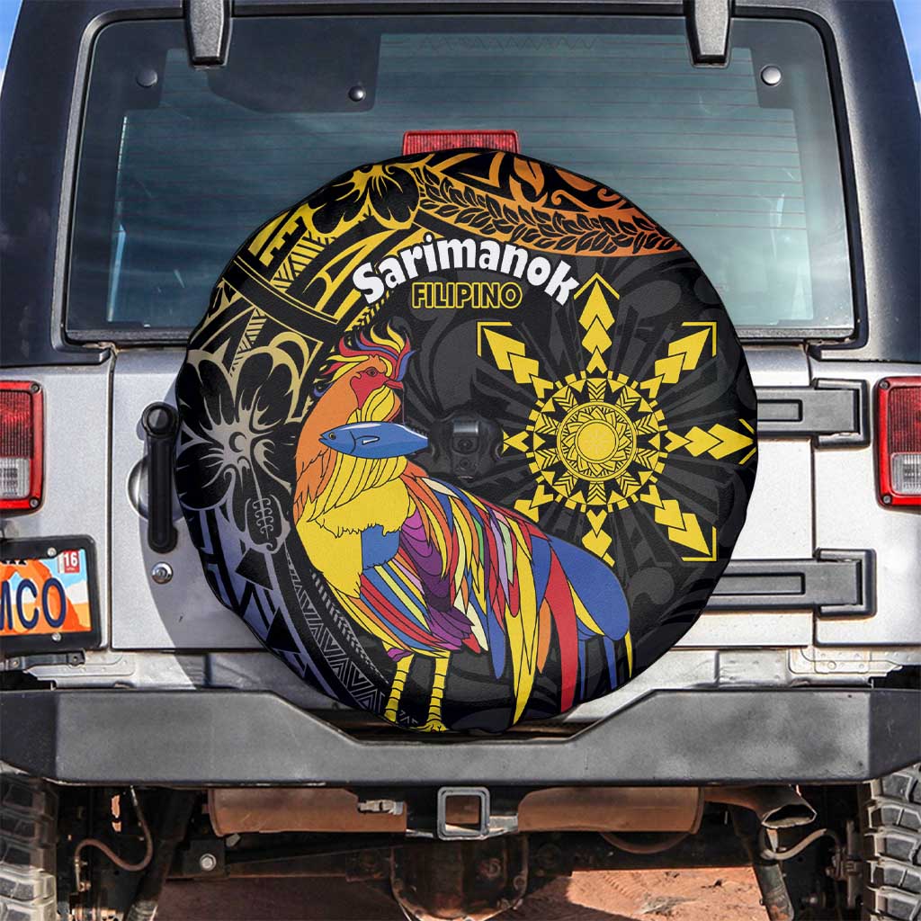 Philippines Sarimanok Spare Tire Cover Papanok Legendary Bird Okir Polynesian Pattern LT14 Black - Polynesian Pride