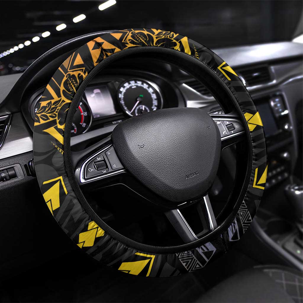 Philippines Sarimanok Steering Wheel Cover Papanok Legendary Bird Okir Polynesian Pattern LT14 Universal Fit Black - Polynesian Pride