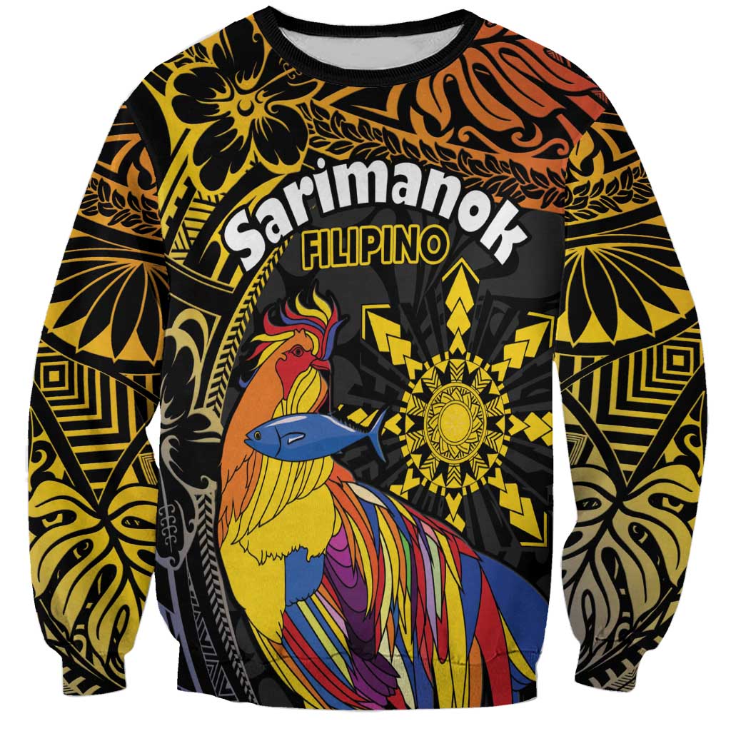 Philippines Sarimanok Sweatshirt Papanok Legendary Bird Okir Polynesian Pattern LT14 Unisex Black - Polynesian Pride