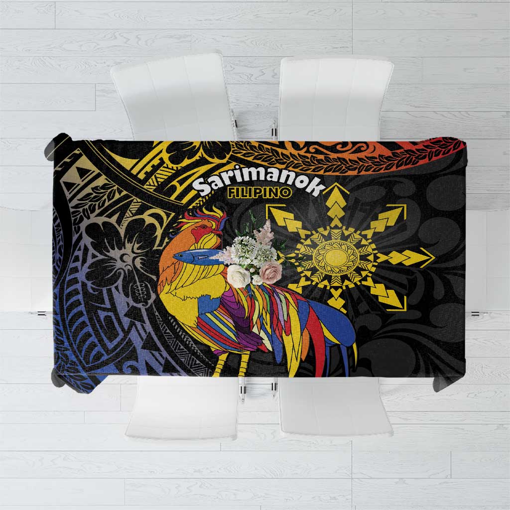 Philippines Sarimanok Tablecloth Papanok Legendary Bird Okir Polynesian Pattern LT14 Black - Polynesian Pride