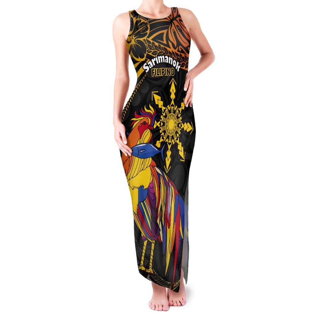 Philippines Sarimanok Tank Maxi Dress Papanok Legendary Bird Okir Polynesian Pattern LT14 Women Black - Polynesian Pride