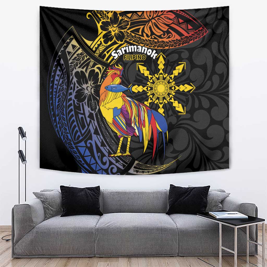 Philippines Sarimanok Tapestry Papanok Legendary Bird Okir Polynesian Pattern LT14 Black - Polynesian Pride