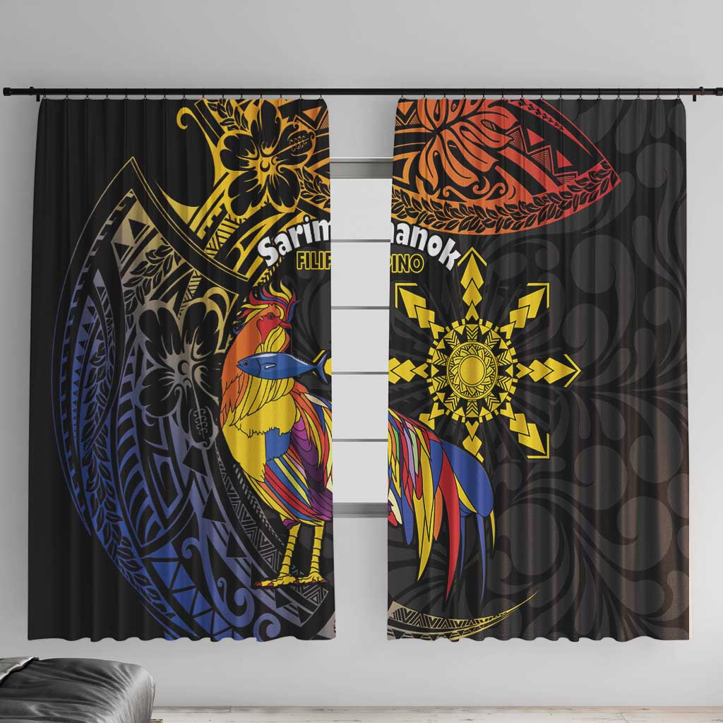 Philippines Sarimanok Window Curtain Papanok Legendary Bird Okir Polynesian Pattern LT14 With Hooks Black - Polynesian Pride