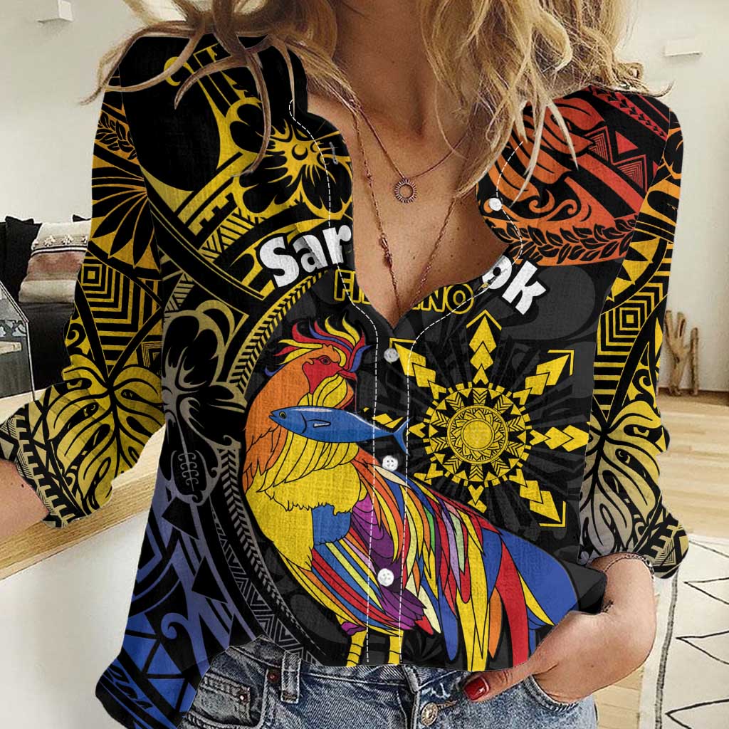 Philippines Sarimanok Women Casual Shirt Papanok Legendary Bird Okir Polynesian Pattern