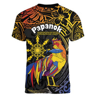 Philippines Sarimanok Women V-Neck T-Shirt Papanok Legendary Bird Okir Polynesian Pattern