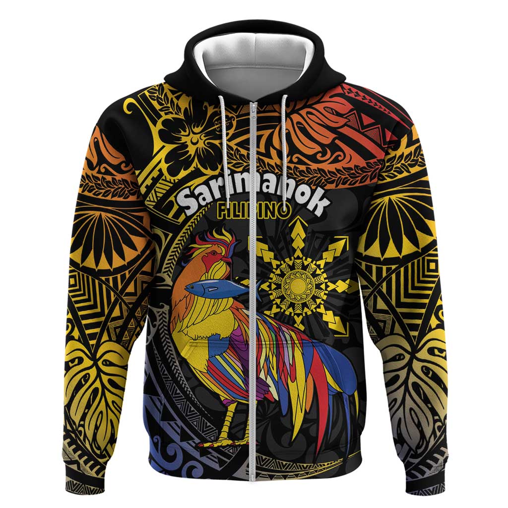 Philippines Sarimanok Zip Hoodie Papanok Legendary Bird Okir Polynesian Pattern LT14 Zip Hoodie Black - Polynesian Pride
