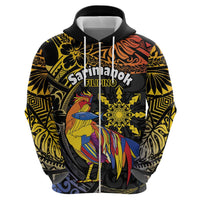 Philippines Sarimanok Zip Hoodie Papanok Legendary Bird Okir Polynesian Pattern LT14 - Polynesian Pride