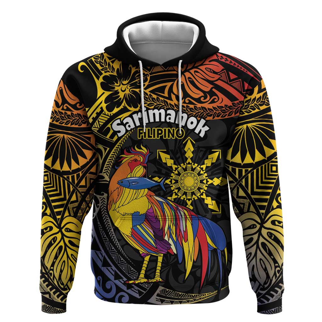 Philippines Sarimanok Zip Hoodie Papanok Legendary Bird Okir Polynesian Pattern LT14 Pullover Hoodie Black - Polynesian Pride