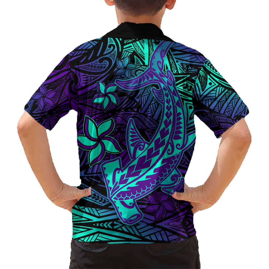 Purple Polynesian Family Matching Long Sleeve Bodycon Dress and Hawaiian Shirt Tribal Hammerhead Shark LT14