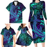 Purple Polynesian Family Matching Long Sleeve Bodycon Dress and Hawaiian Shirt Tribal Hammerhead Shark LT14