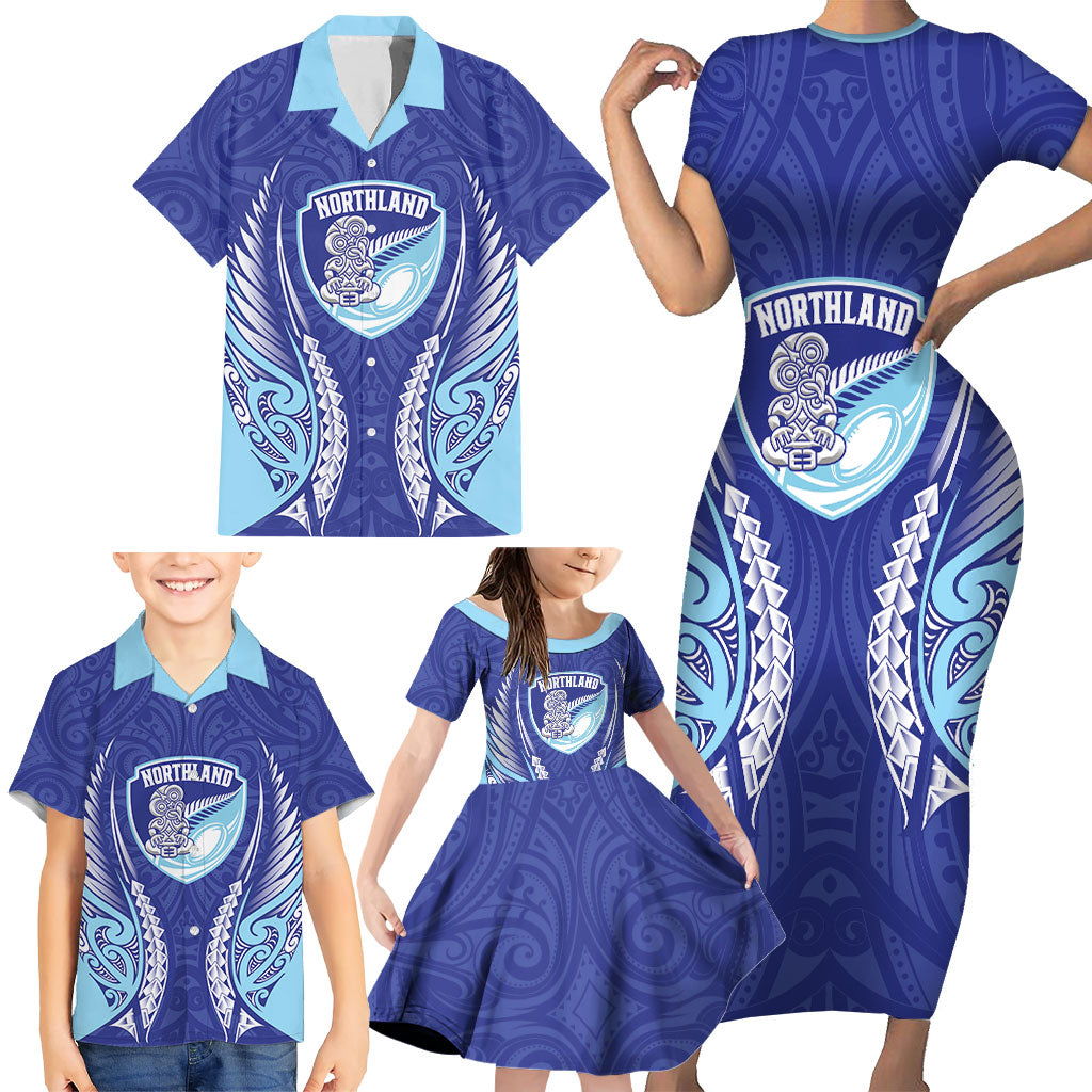 Northland 2026 Rugby Custom Family Matching Short Sleeve Bodycon Dress and Hawaiian Shirt NZ Maori Silver Fern