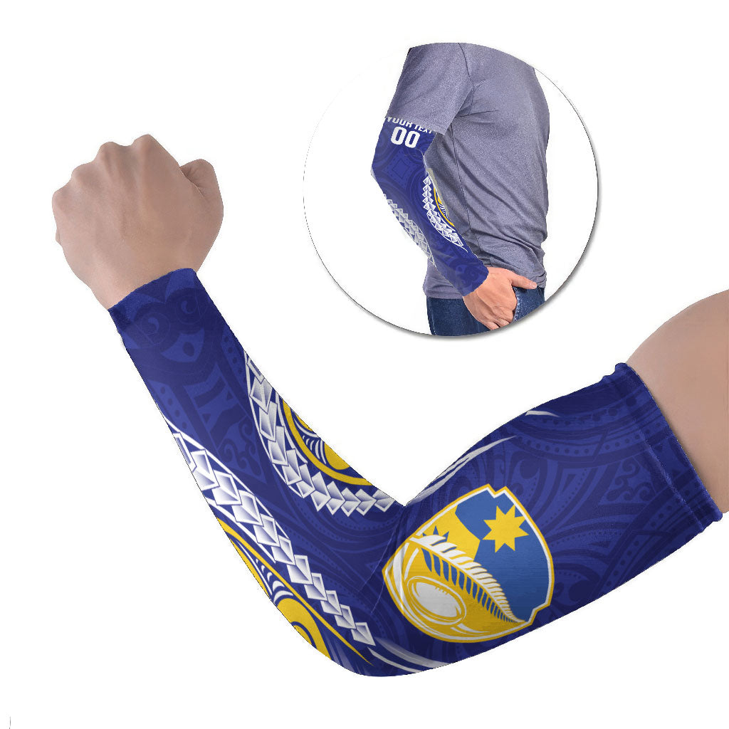 Otago 2026 Rugby Custom Arm Sleeves NZ Maori Silver Fern LT14 Set of 2 Blue - Polynesian Pride