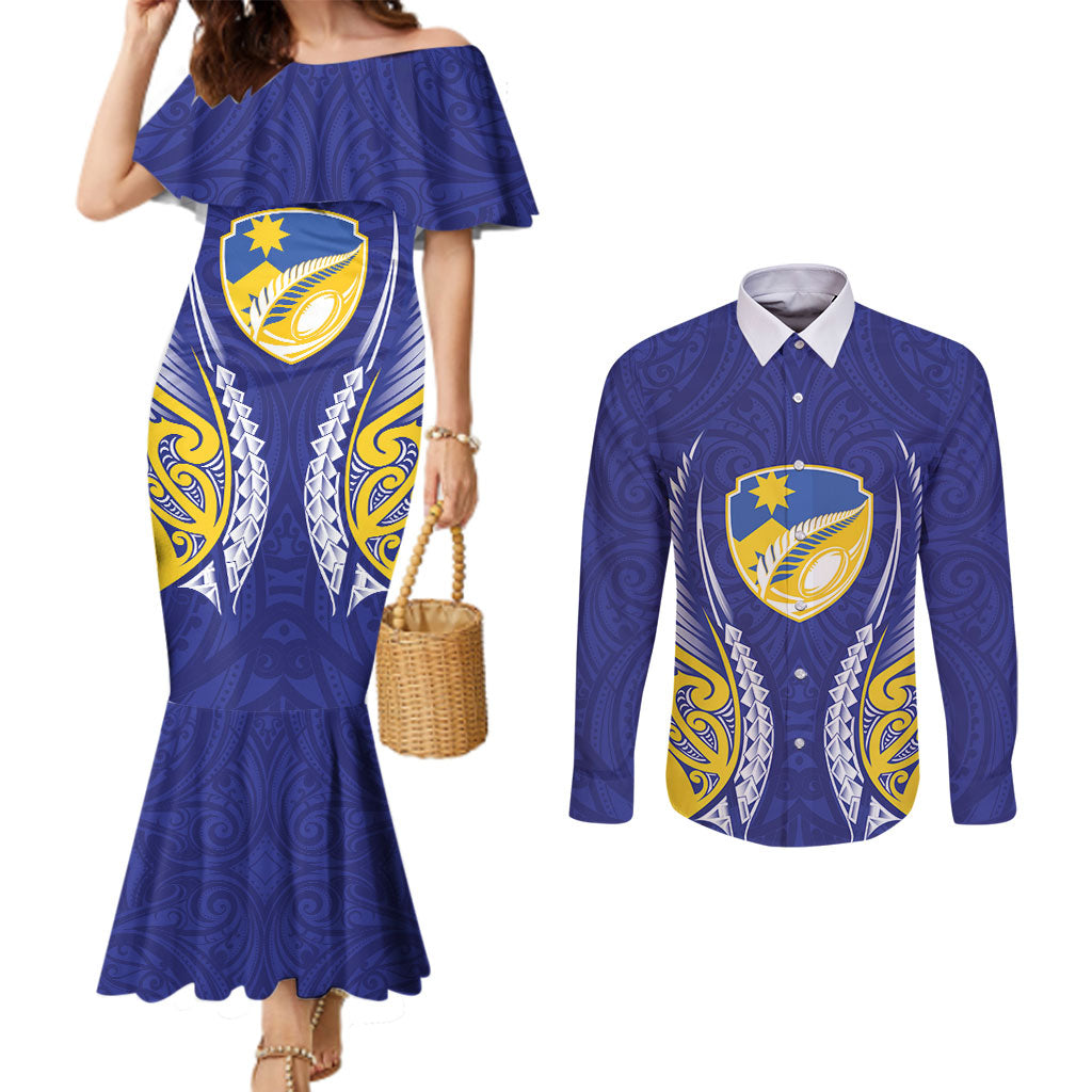 Otago 2026 Rugby Custom Couples Matching Mermaid Dress and Long Sleeve Button Shirt NZ Maori Silver Fern